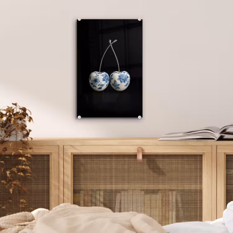 Glas schilderij - Kersen - Delfts blauw - Fruit — 5