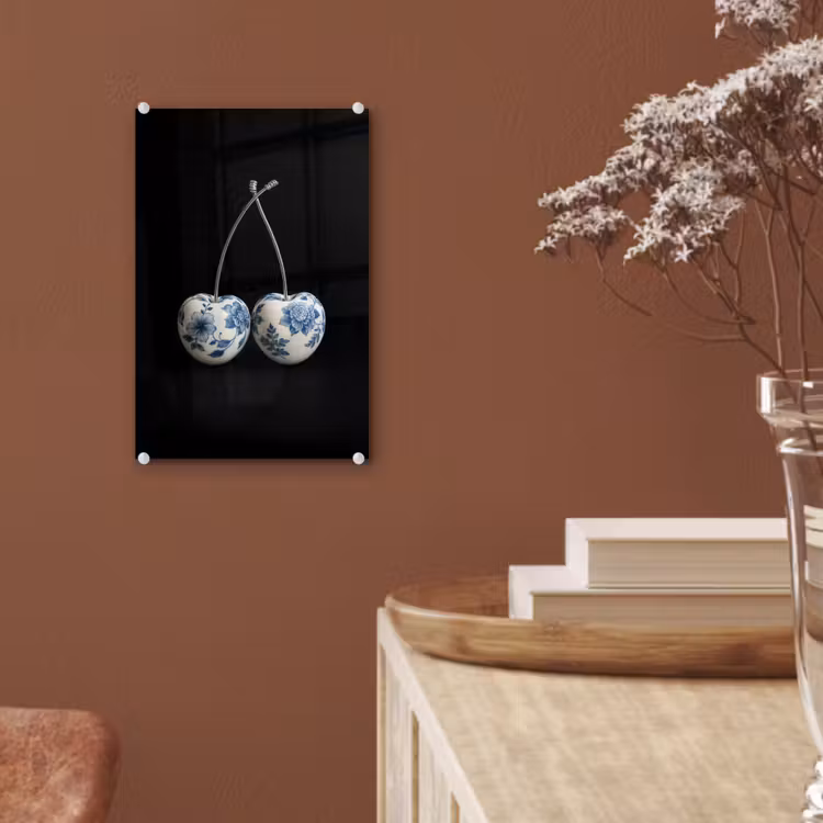 Glas schilderij - Kersen - Delfts blauw - Fruit — 6