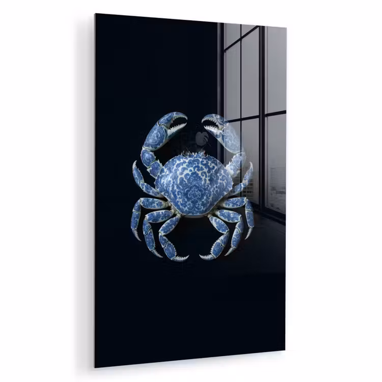 Glas schilderij - Krab - Delfts blauw - Dieren — 1