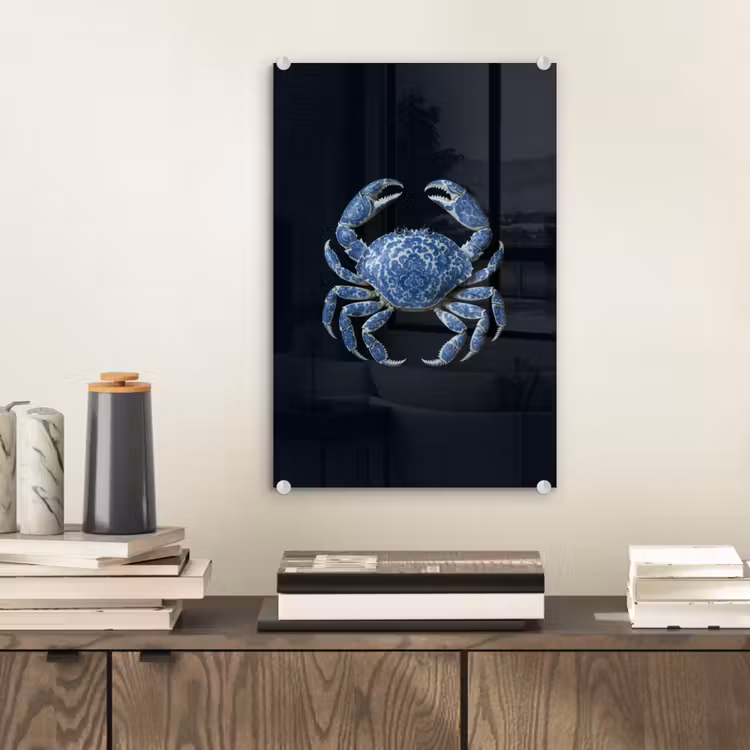 Glas schilderij - Krab - Delfts blauw - Dieren — 2
