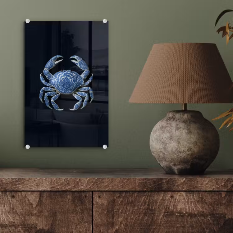 Glas schilderij - Krab - Delfts blauw - Dieren — 4