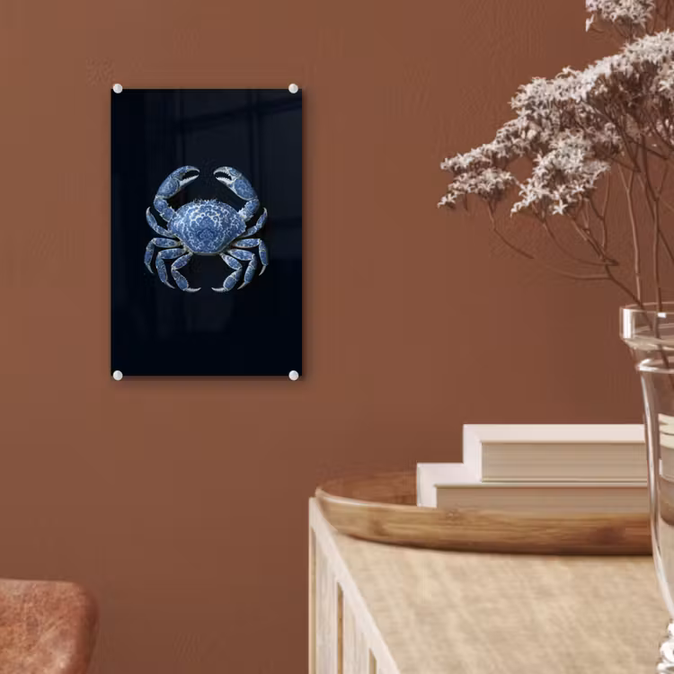 Glas schilderij - Krab - Delfts blauw - Dieren — 6