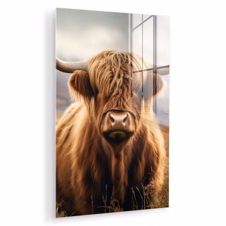 Glas schilderij - Schotse hooglander - Landschap - Dier — 1