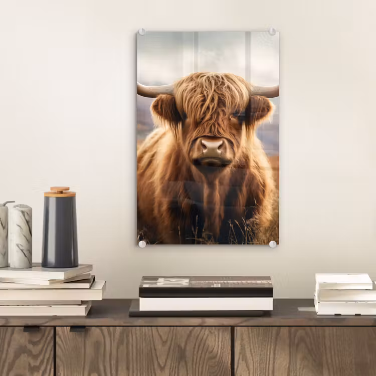Glas schilderij - Schotse hooglander - Landschap - Dier — 2