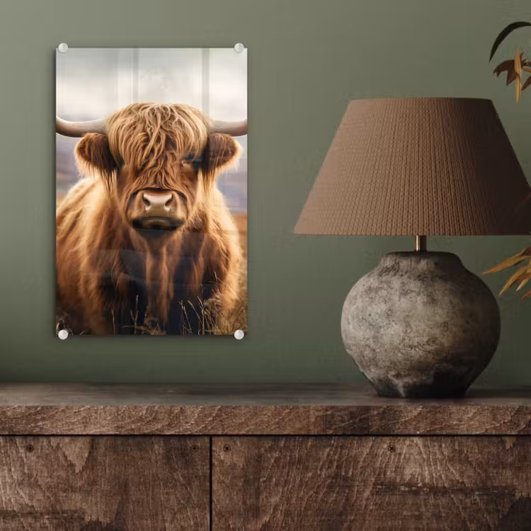 Glas schilderij - Schotse hooglander - Landschap - Dier — 4