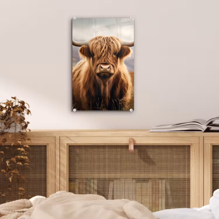 Glas schilderij - Schotse hooglander - Landschap - Dier — 5