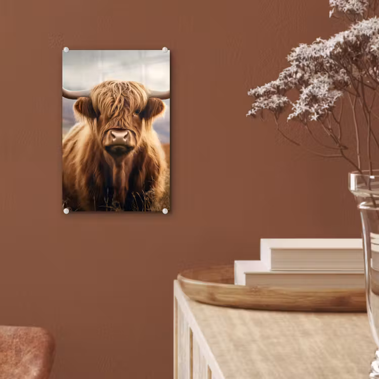 Glas schilderij - Schotse hooglander - Landschap - Dier — 6
