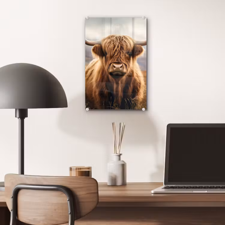 Glas schilderij - Schotse hooglander - Landschap - Dier — 7