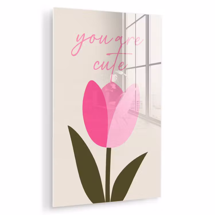 Glas schilderij - Tulp - Roze - Valentijn - Bloem — 1