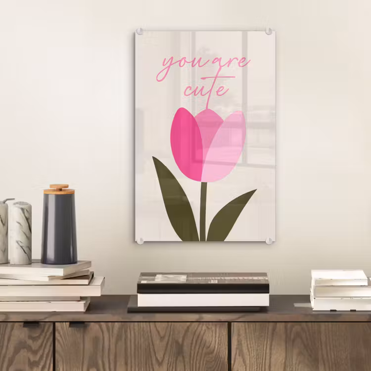 Glas schilderij - Tulp - Roze - Valentijn - Bloem — 2