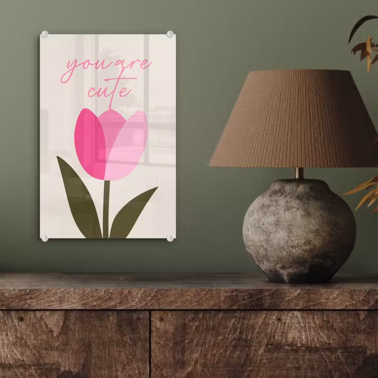 Glas schilderij - Tulp - Roze - Valentijn - Bloem — 4