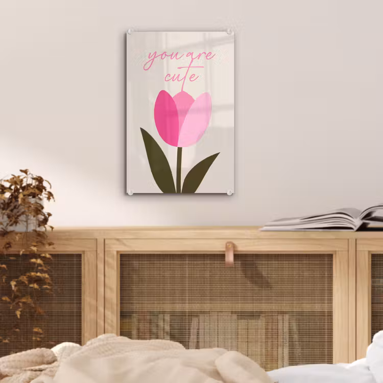 Glas schilderij - Tulp - Roze - Valentijn - Bloem — 5