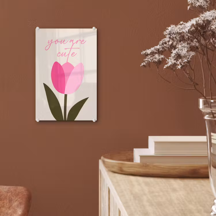 Glas schilderij - Tulp - Roze - Valentijn - Bloem — 6