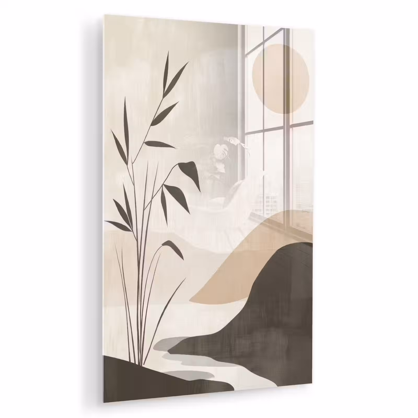 Glas schilderij - Japandi - Landschap - Beige — 1