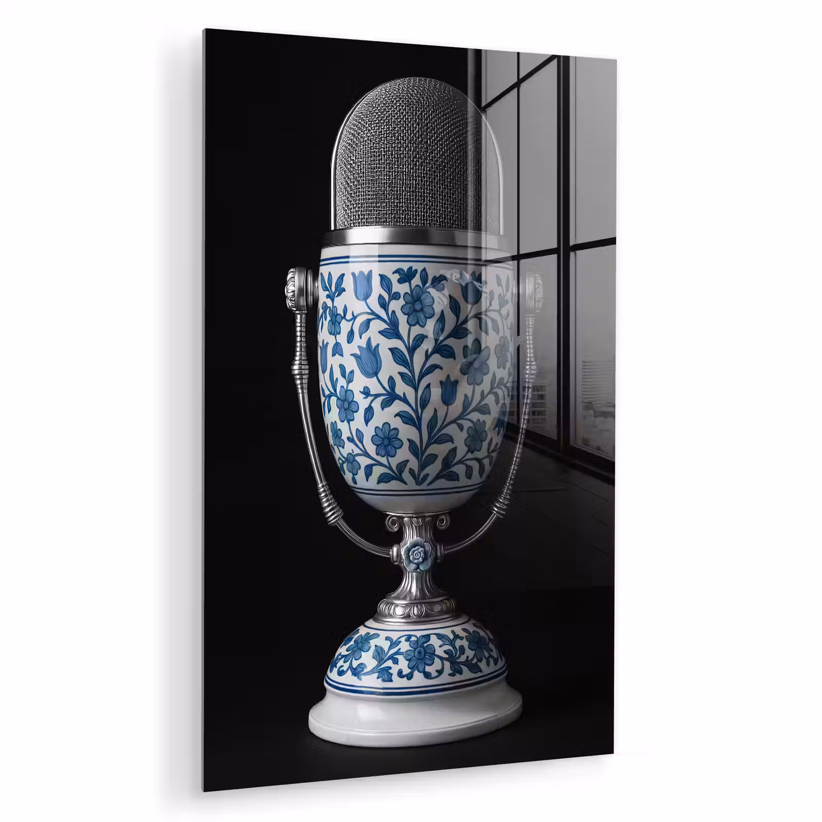 Glas schilderij - Microfoon - Delfts blauw - Muziek — 1
