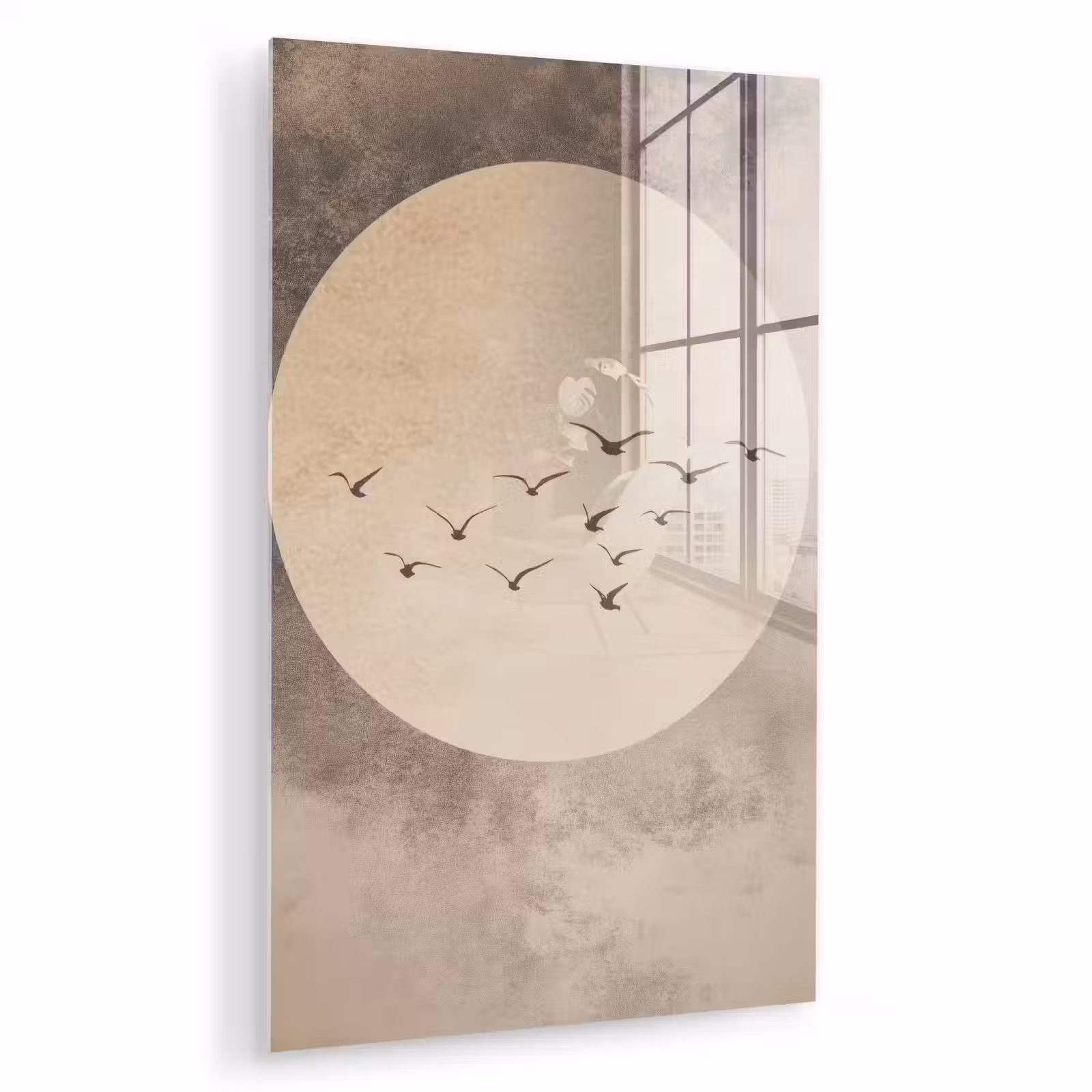 Glas schilderij - Vogel - Beige - Japandi — 1