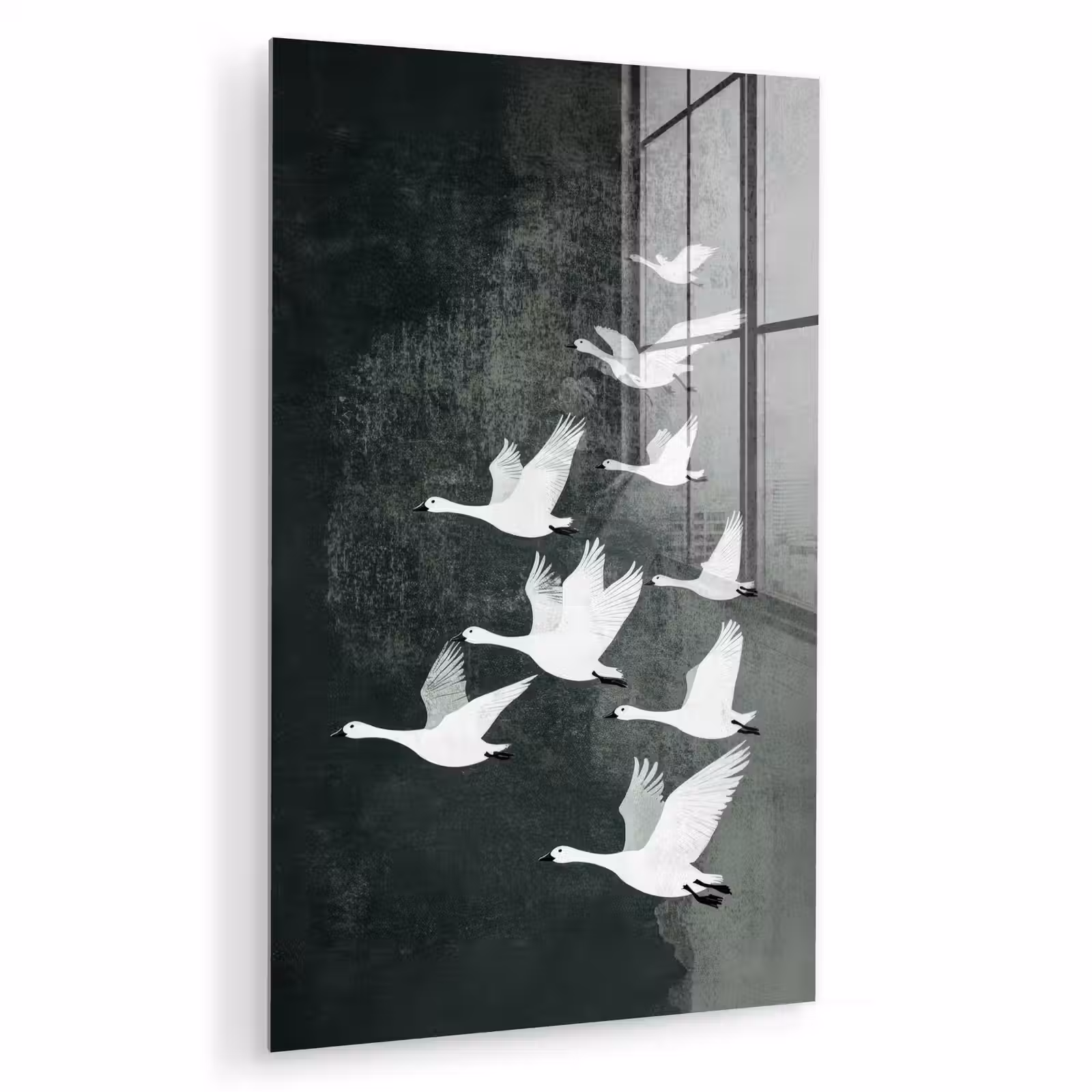Glas schilderij - Vogel - Japandi - Groen — 1