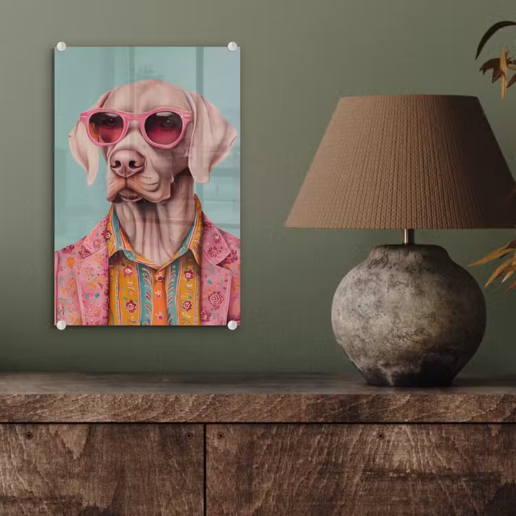 Glas schilderij - Hond - Overhemd - Bloemen - Bril — 4
