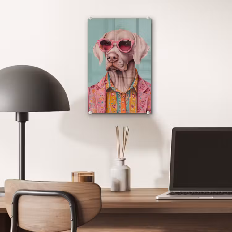 Glas schilderij - Hond - Overhemd - Bloemen - Bril — 7