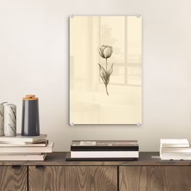 Glas schilderij - Illustratie - Tulp - Zwart — 2