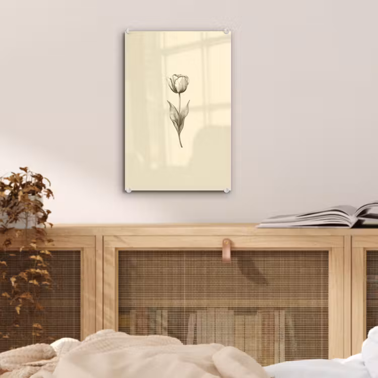Glas schilderij - Illustratie - Tulp - Zwart — 5