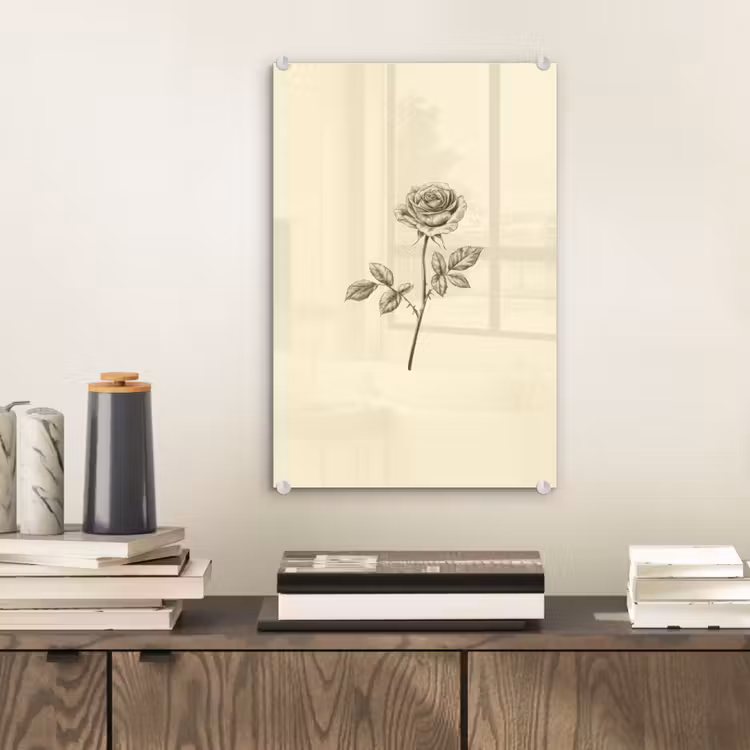 Glas schilderij - Illustratie - Zwart - Roos — 2