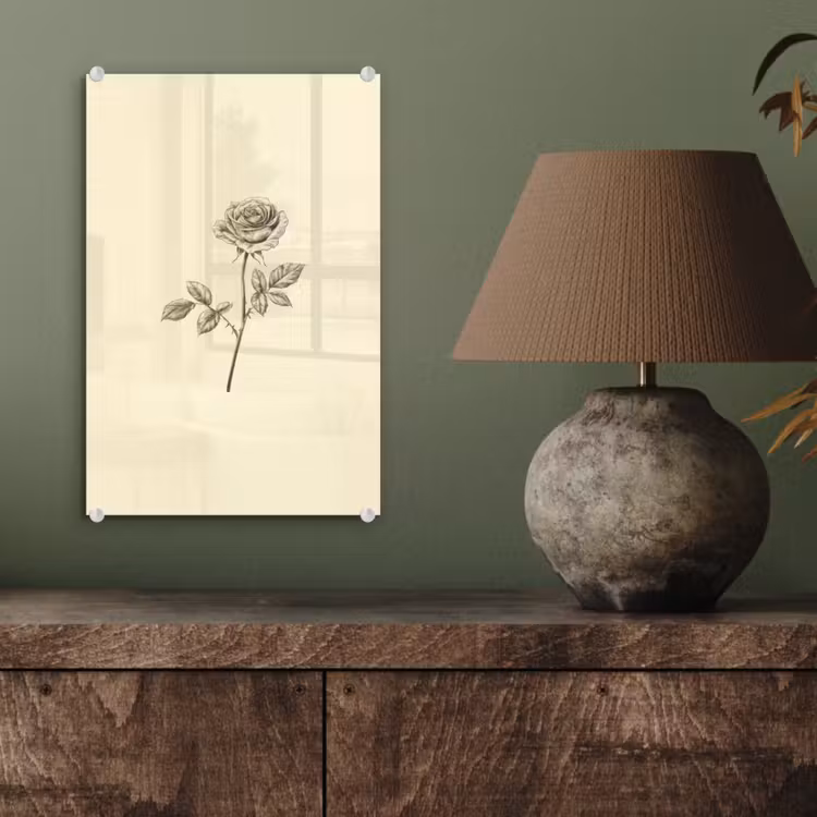 Glas schilderij - Illustratie - Zwart - Roos — 4