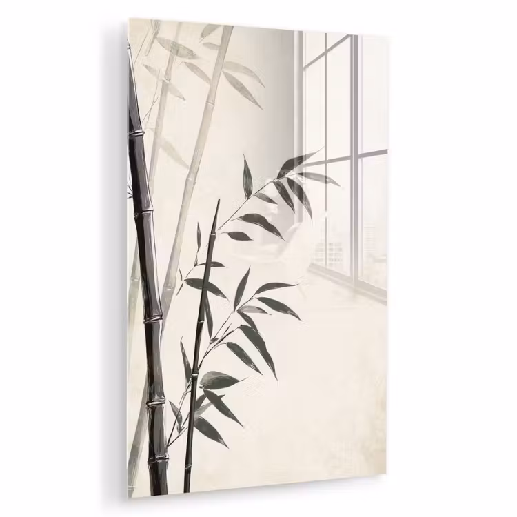 Glas schilderij - Japandi - Bamboe - Beige — 1