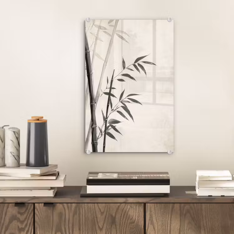 Glas schilderij - Japandi - Bamboe - Beige — 2
