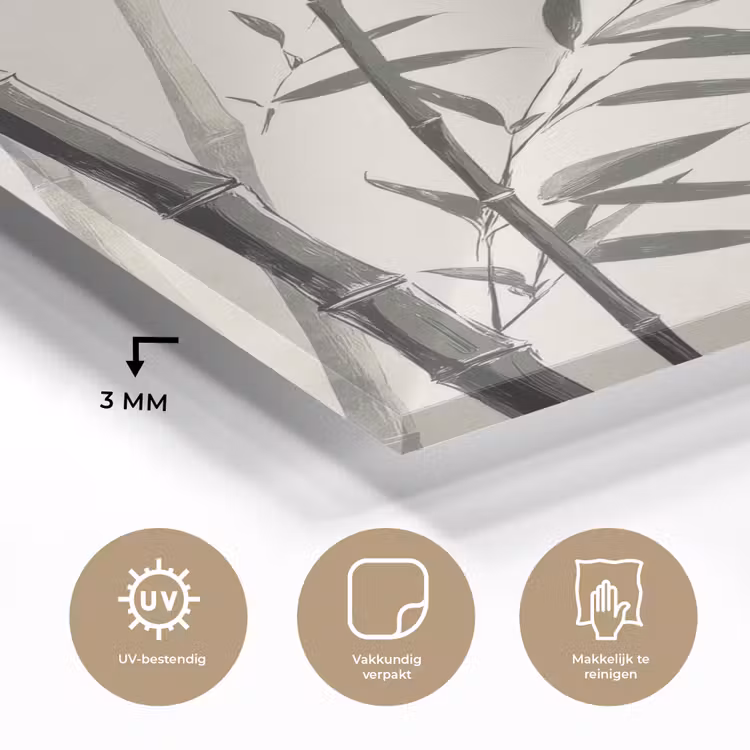 Glas schilderij - Japandi - Bamboe - Beige — 3