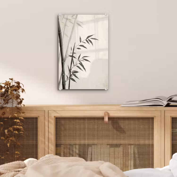 Glas schilderij - Japandi - Bamboe - Beige — 5
