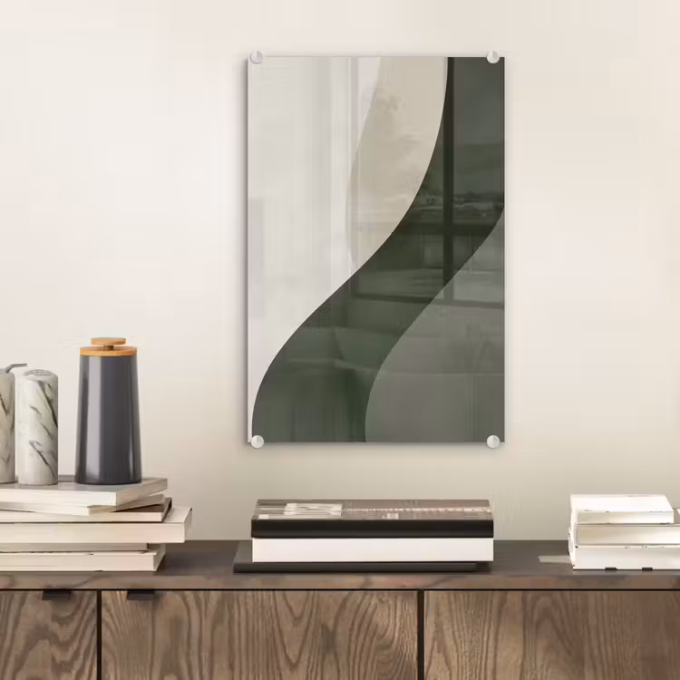 Glas schilderij - Japandi - Groen - Abstract - Modern — 2