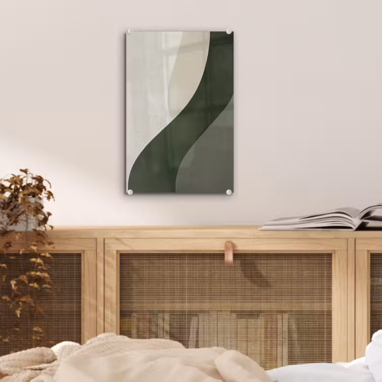 Glas schilderij - Japandi - Groen - Abstract - Modern — 5