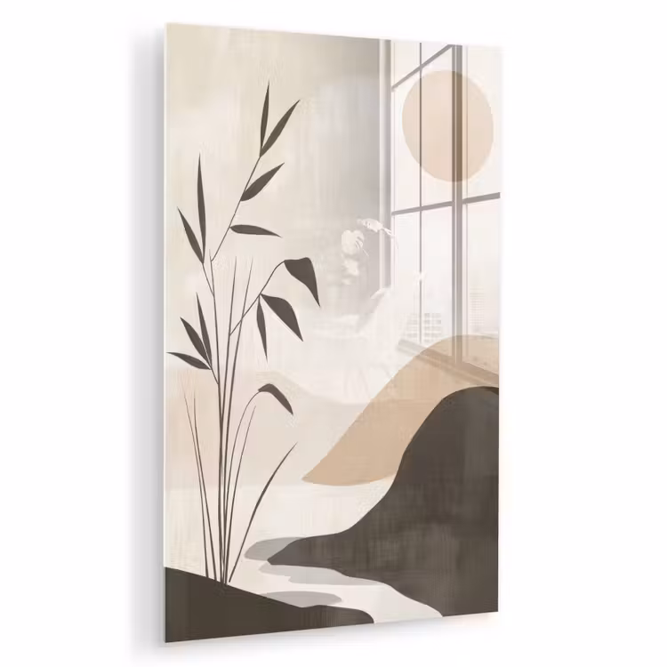 Glas schilderij - Japandi - Landschap - Beige — 1