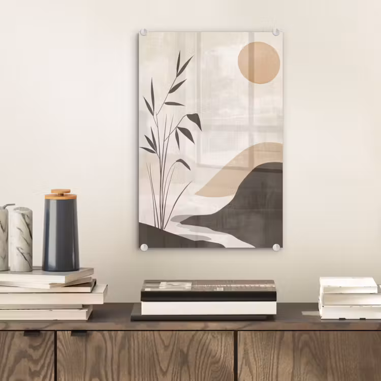 Glas schilderij - Japandi - Landschap - Beige — 2