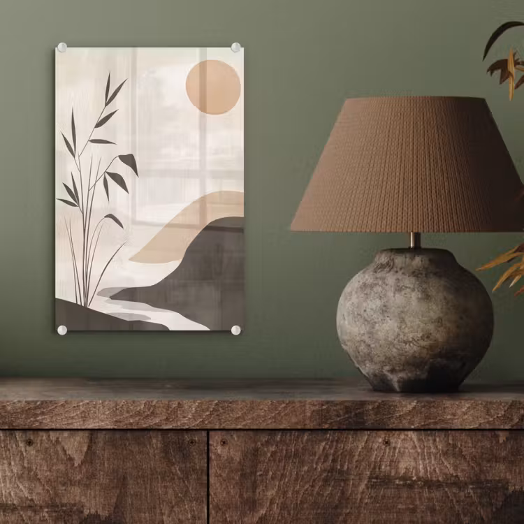Glas schilderij - Japandi - Landschap - Beige — 4