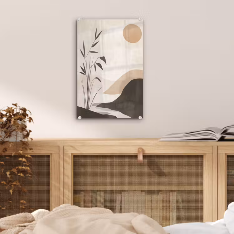 Glas schilderij - Japandi - Landschap - Beige — 5