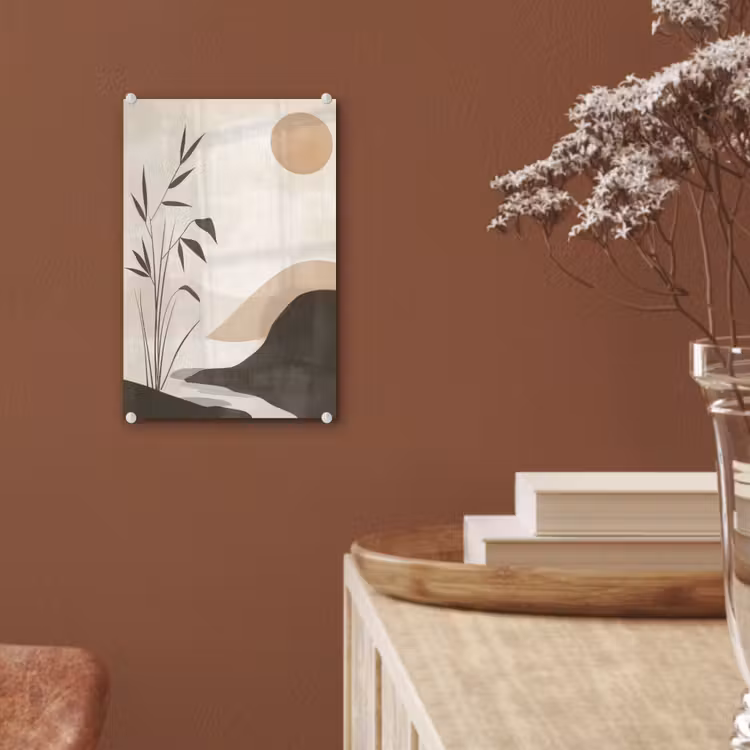 Glas schilderij - Japandi - Landschap - Beige — 6