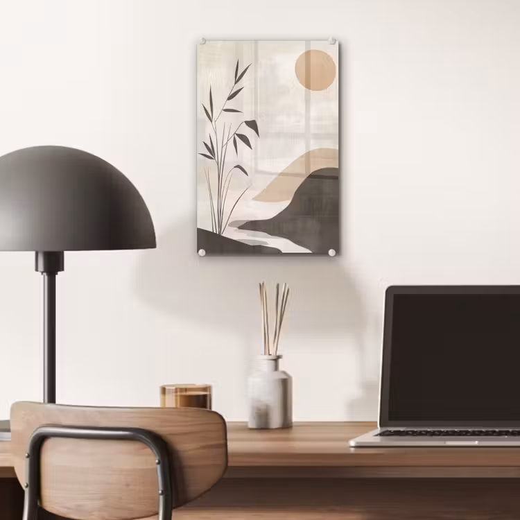 Glas schilderij - Japandi - Landschap - Beige — 7