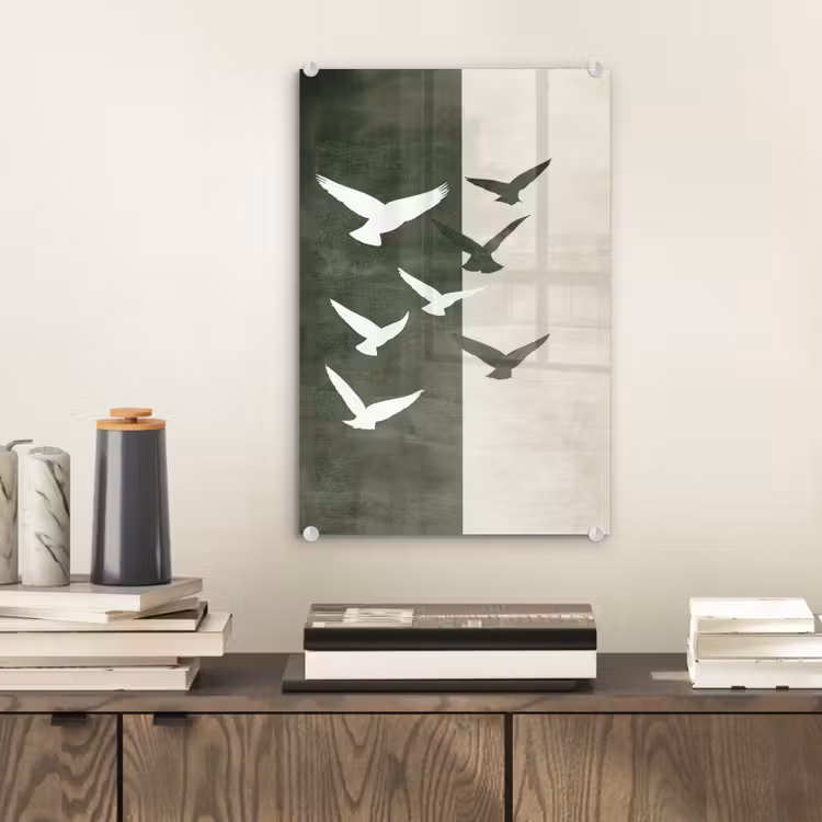 Glas schilderij - Japandi - Vogel - Groen — 2