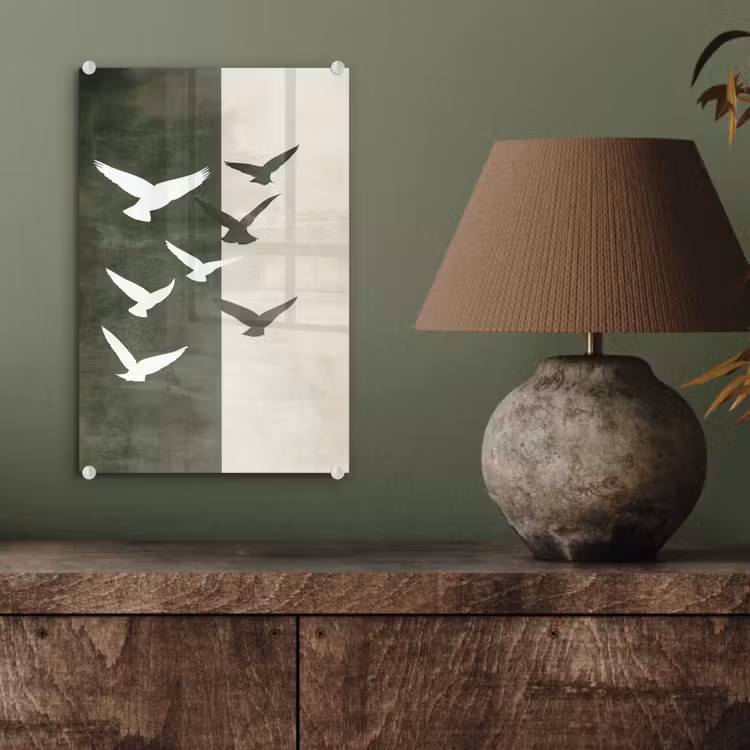 Glas schilderij - Japandi - Vogel - Groen — 4