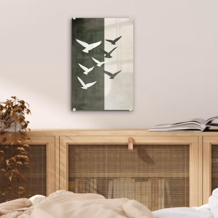 Glas schilderij - Japandi - Vogel - Groen — 5