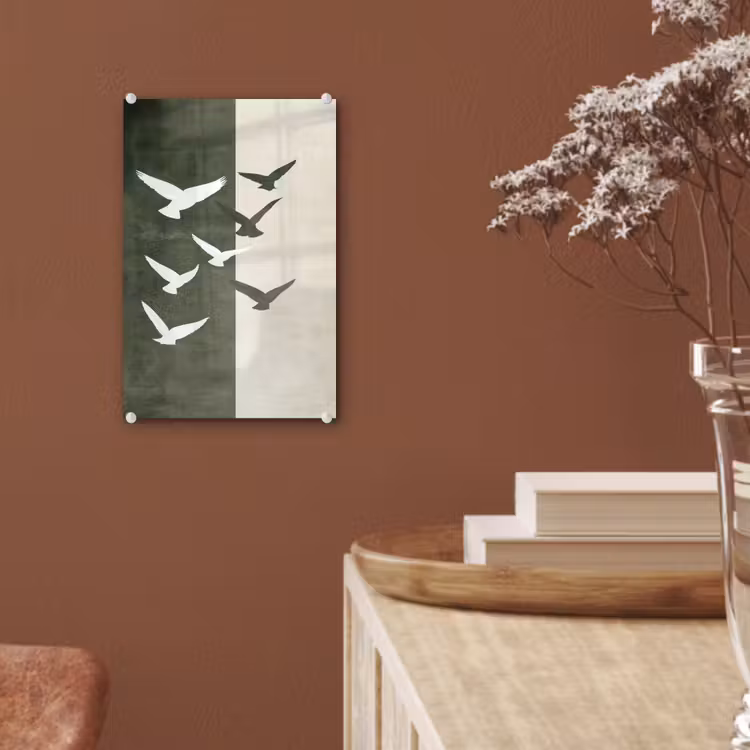 Glas schilderij - Japandi - Vogel - Groen — 6