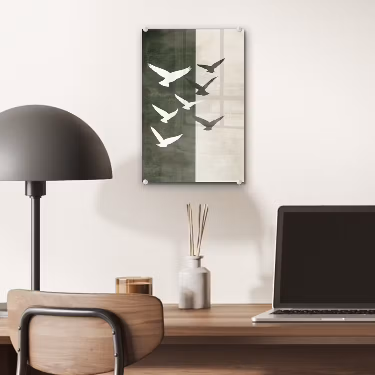 Glas schilderij - Japandi - Vogel - Groen — 7