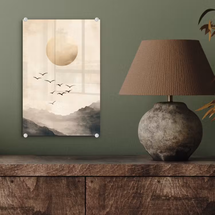 Glas schilderij - Landschap - Japandi - vogel — 4