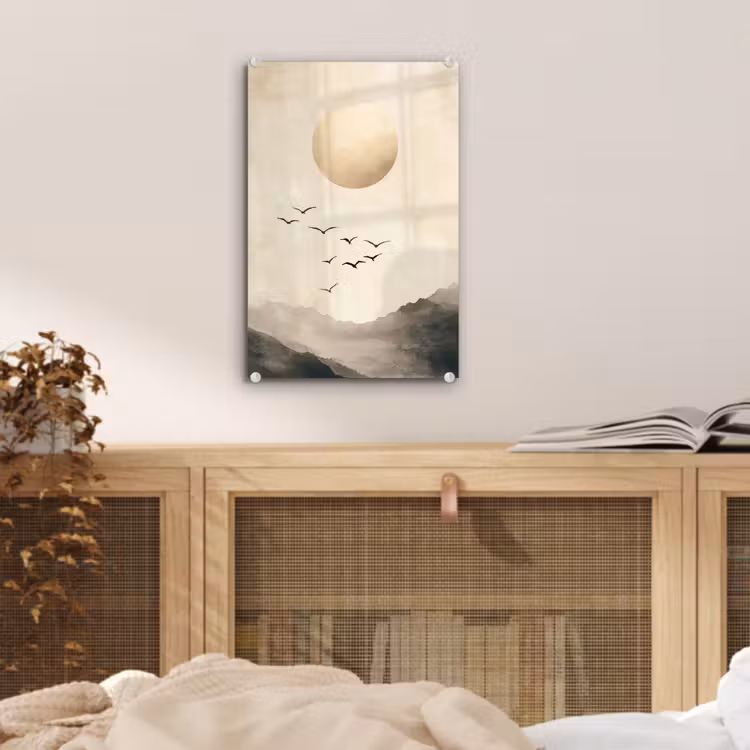 Glas schilderij - Landschap - Japandi - vogel — 5