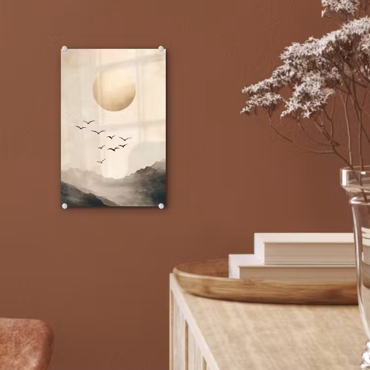 Glas schilderij - Landschap - Japandi - vogel — 6