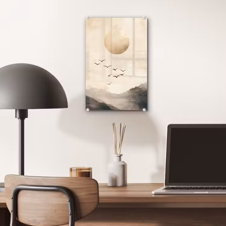 Glas schilderij - Landschap - Japandi - vogel — 7