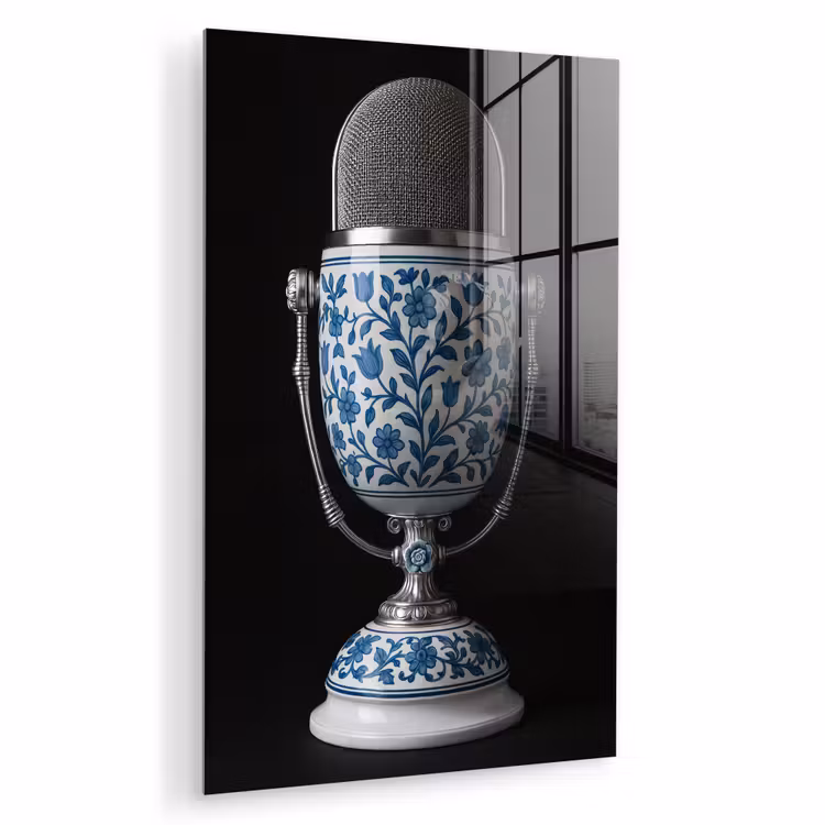 Glas schilderij - Microfoon - Delfts blauw - Muziek — 1
