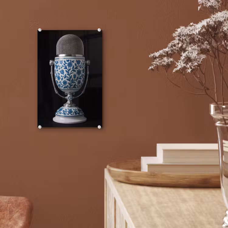 Glas schilderij - Microfoon - Delfts blauw - Muziek — 6